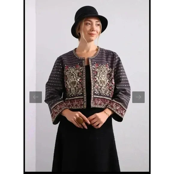 Soft Surroundings Mandala Bolero Jacket size 2X New Beaded sequin embellished - Picture 1 of 14